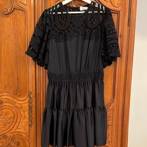 Women’s black lace top, elastic waist and ruffle hem dress, EUC, XL